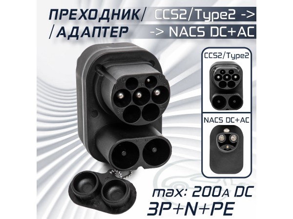 Переходник от CCS2 + Type 2 для Tesla NACS AC+DC