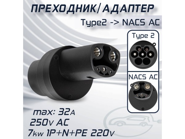 Переходник от зарядки Type 2 для Tesla USA NACS